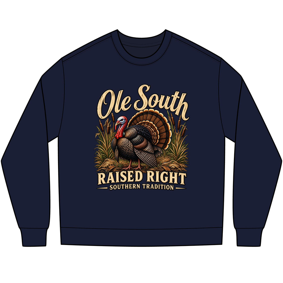 Long Sleeve Tee — "Ole South Raised Right" Turkey Graphic (Southern Tradition)