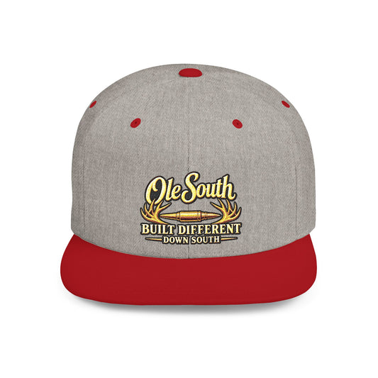 Ole South Flat Bill Snapback Hat — "Built Different Down South" Embroidered Cap
