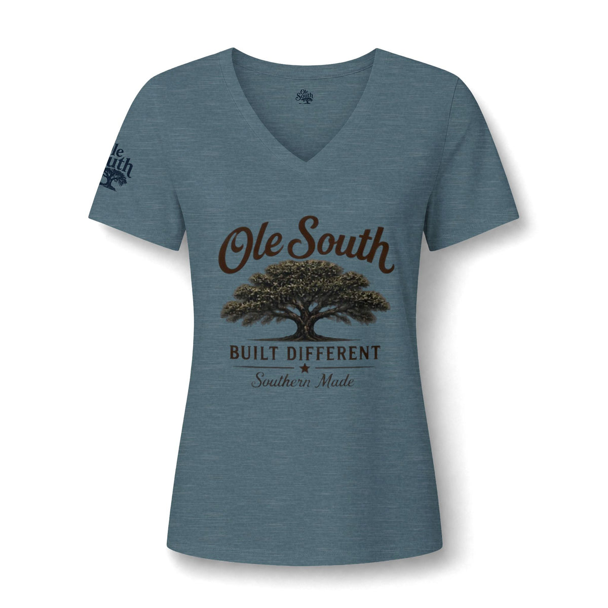 Ole South 'Built Different' V-Neck Tee — Southern Tree Graphic Women's T-Shirt