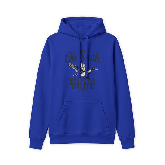 Ole South Duck Hoodie - "Live Simple, Work Hard, Stay True" Rustic Pullover