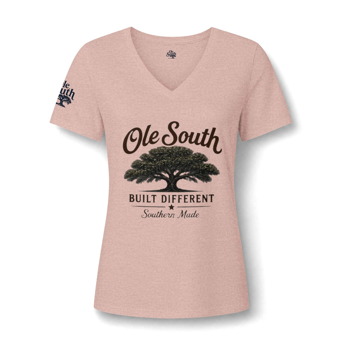 Ole South 'Built Different' V-Neck Tee — Southern Tree Graphic Women's T-Shirt