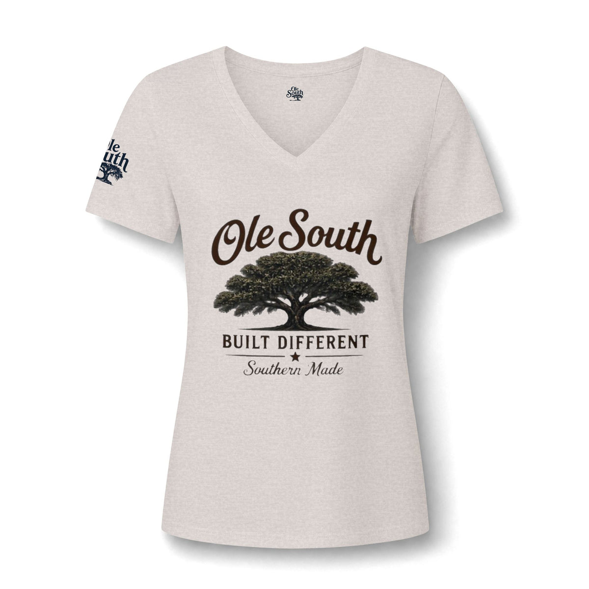 Ole South 'Built Different' V-Neck Tee — Southern Tree Graphic Women's T-Shirt