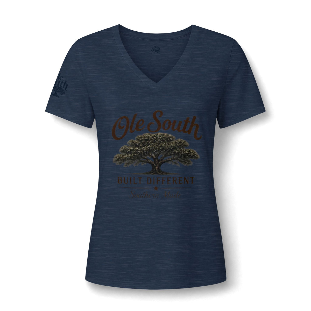 Ole South 'Built Different' V-Neck Tee — Southern Tree Graphic Women's T-Shirt