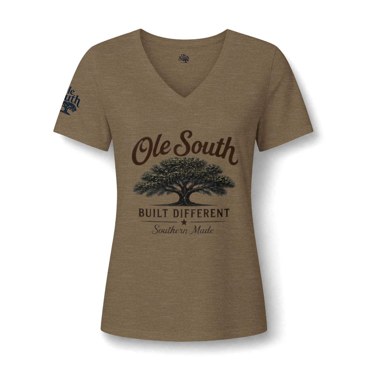 Ole South 'Built Different' V-Neck Tee — Southern Tree Graphic Women's T-Shirt