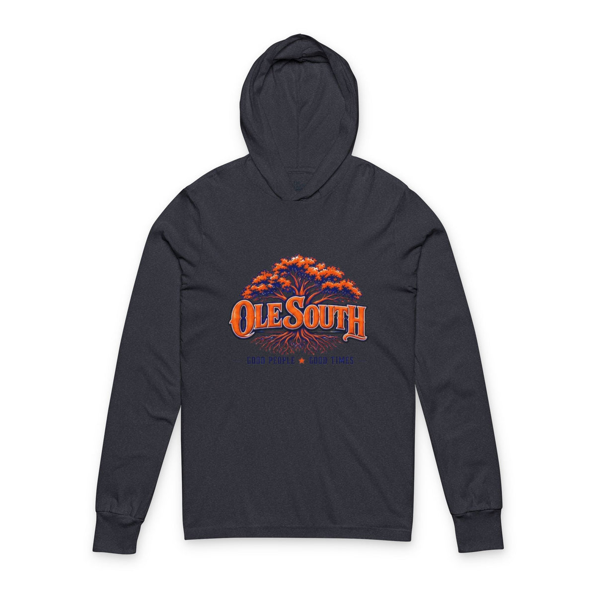 Ole South Hooded Long-Sleeve Tee — ‘Ole South’ Tree Logo, Good People Good Times