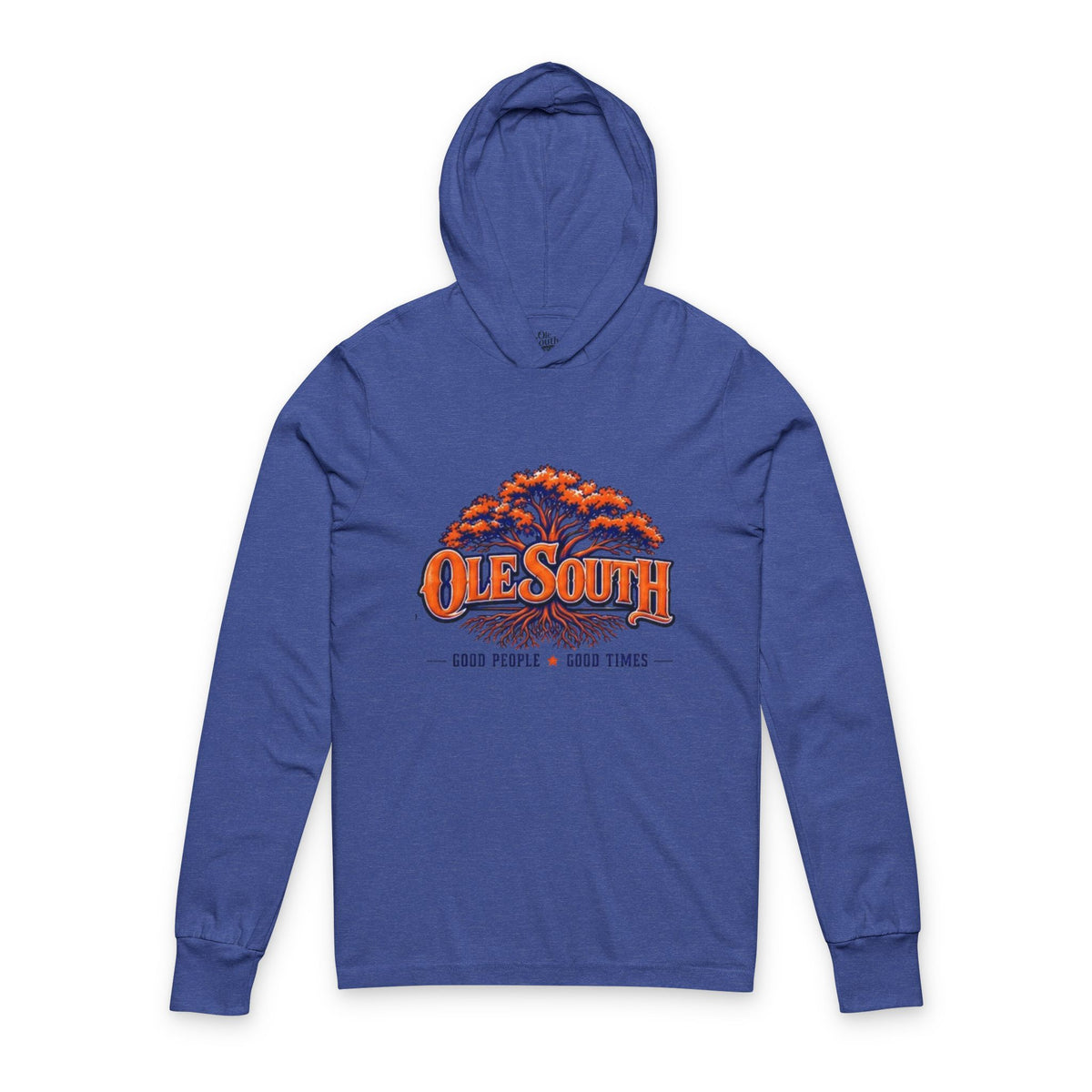 Ole South Hooded Long-Sleeve Tee — ‘Ole South’ Tree Logo, Good People Good Times