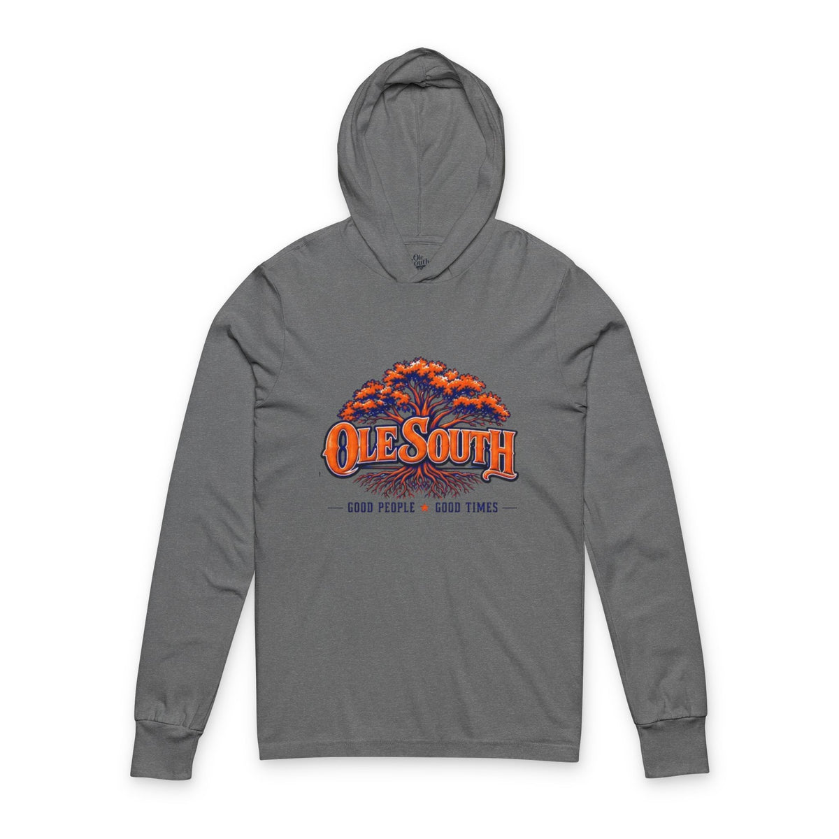 Ole South Hooded Long-Sleeve Tee — ‘Ole South’ Tree Logo, Good People Good Times