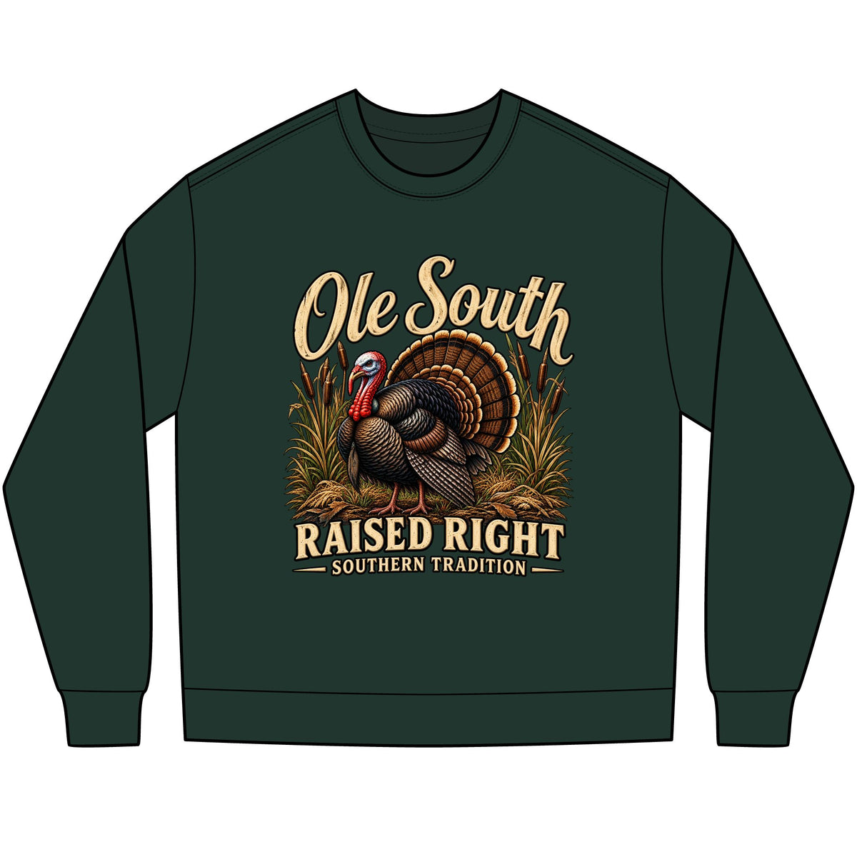 Long Sleeve Tee — "Ole South Raised Right" Turkey Graphic (Southern Tradition)