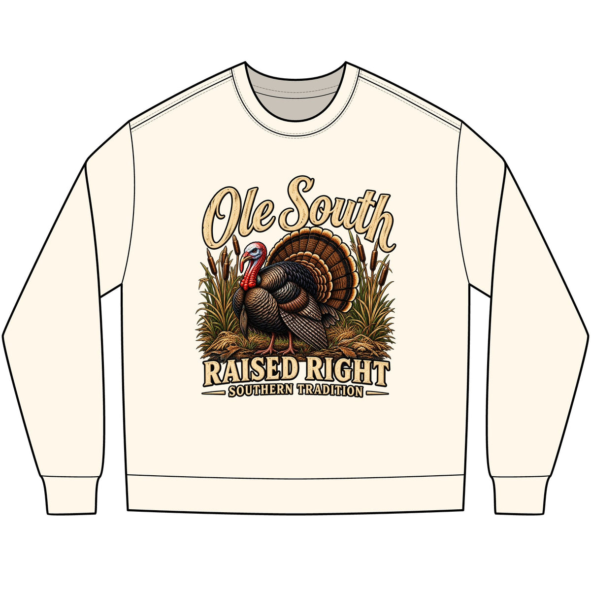 Long Sleeve Tee — "Ole South Raised Right" Turkey Graphic (Southern Tradition)