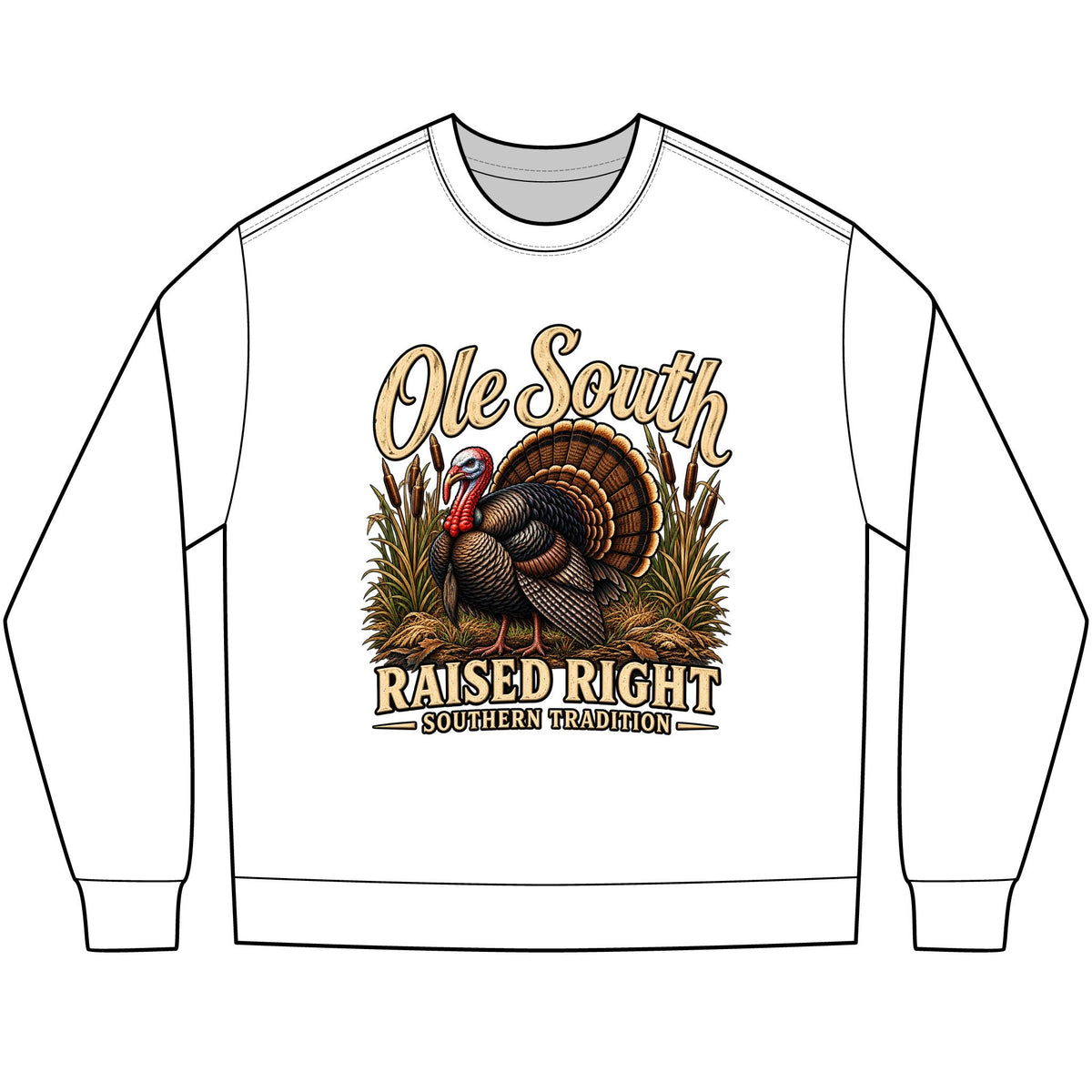 Long Sleeve Tee — "Ole South Raised Right" Turkey Graphic (Southern Tradition)