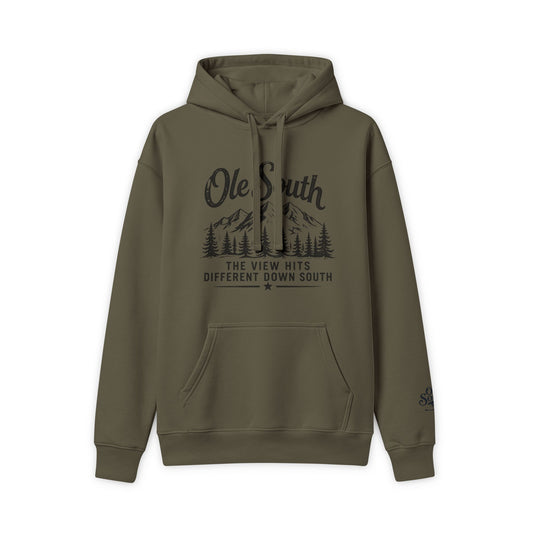 Ole South Mountain Hoodie — "The View Hits Different Down South" Cozy Pullover