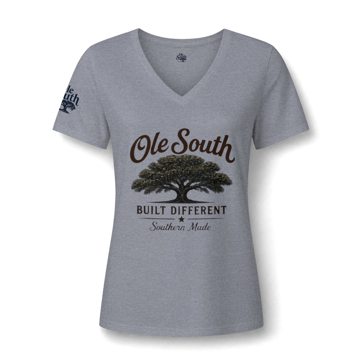 Ole South 'Built Different' V-Neck Tee — Southern Tree Graphic Women's T-Shirt