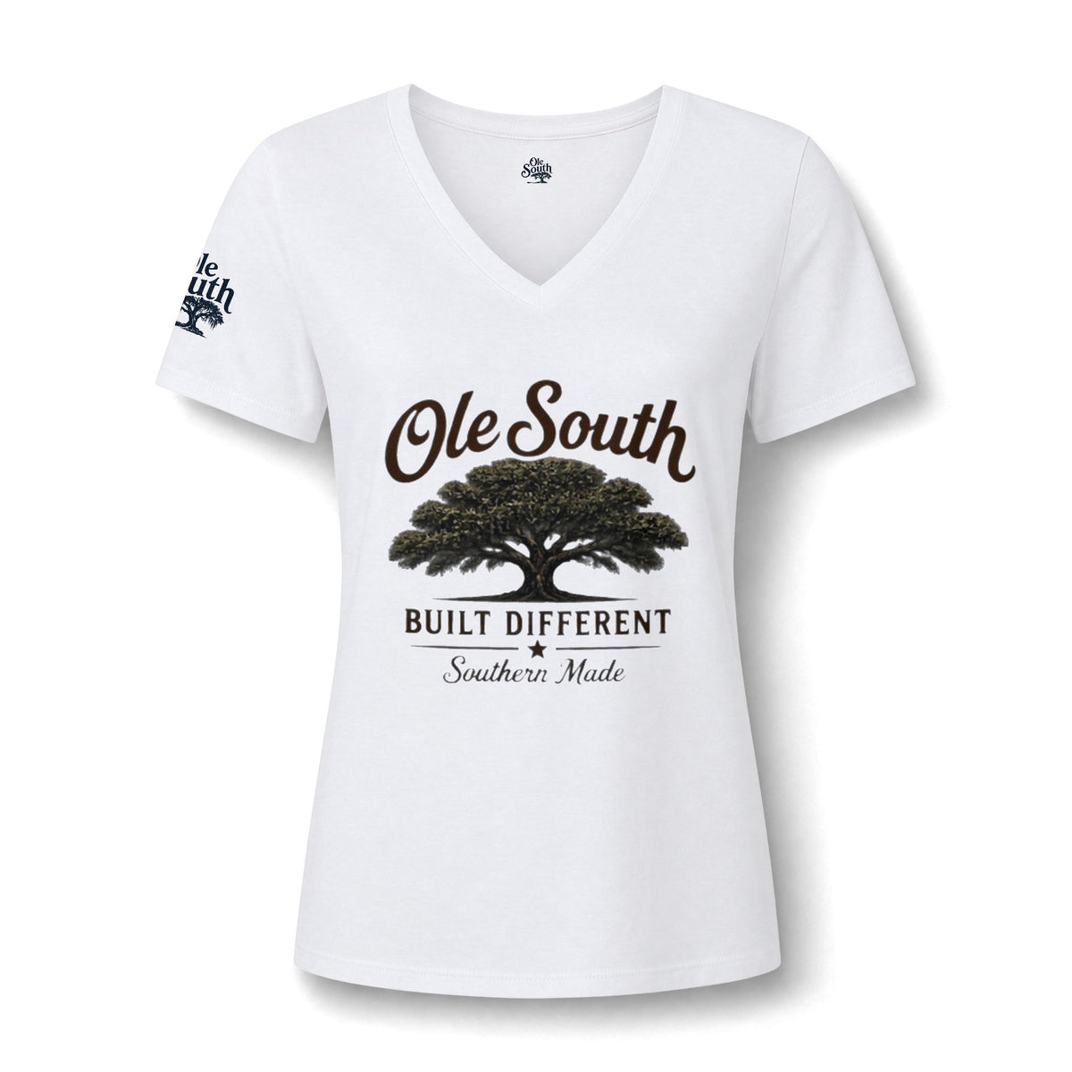 Ole South 'Built Different' V-Neck Tee — Southern Tree Graphic Women's T-Shirt