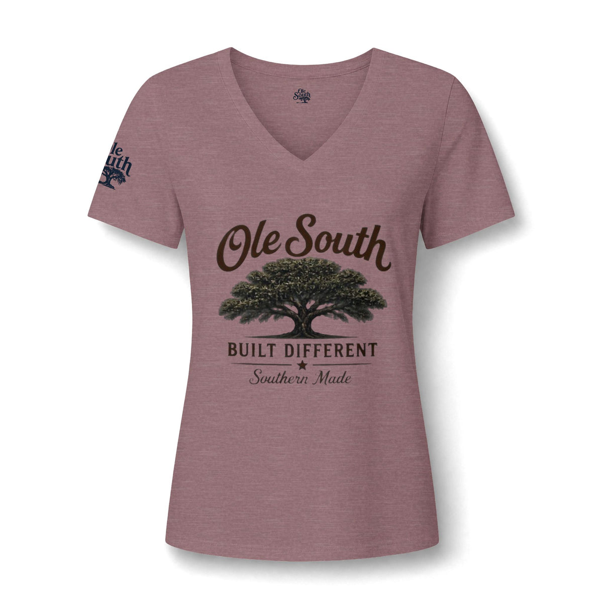 Ole South 'Built Different' V-Neck Tee — Southern Tree Graphic Women's T-Shirt