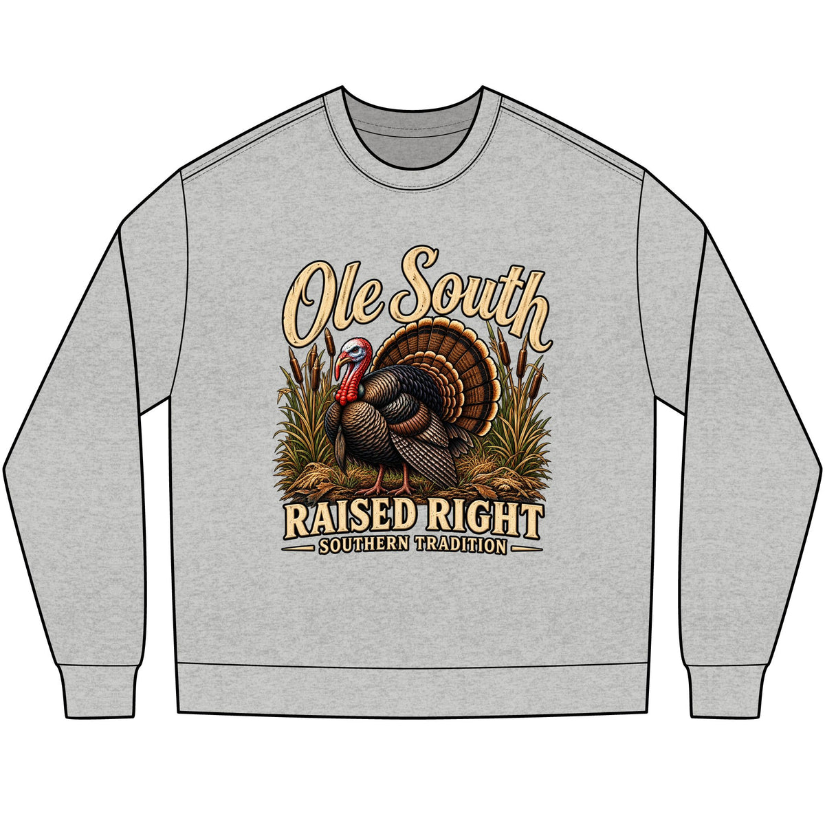Long Sleeve Tee — "Ole South Raised Right" Turkey Graphic (Southern Tradition)