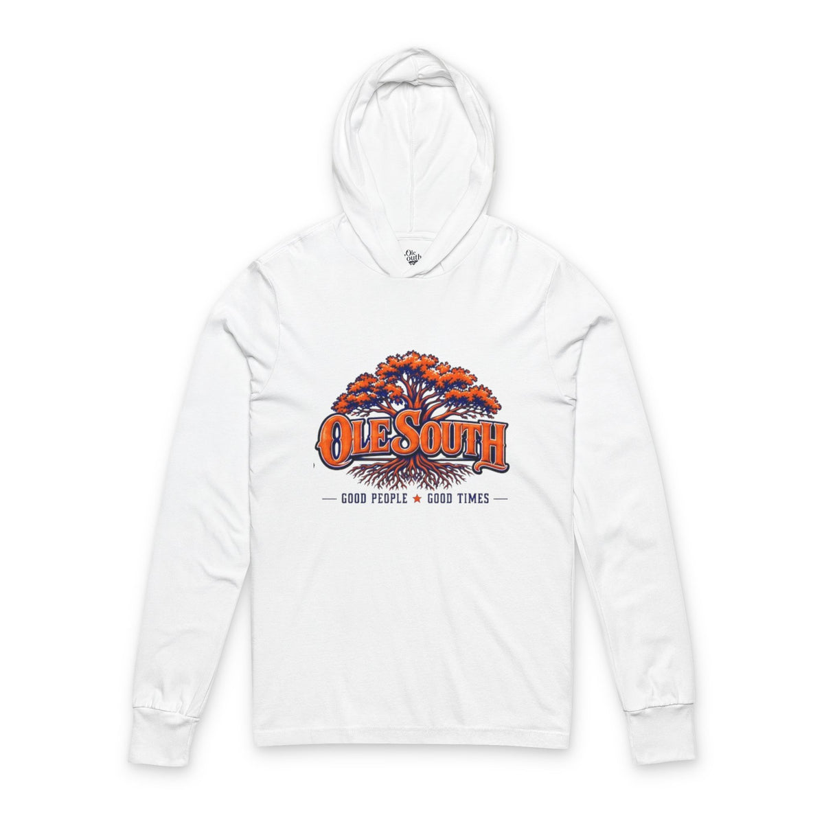 Ole South Hooded Long-Sleeve Tee — ‘Ole South’ Tree Logo, Good People Good Times