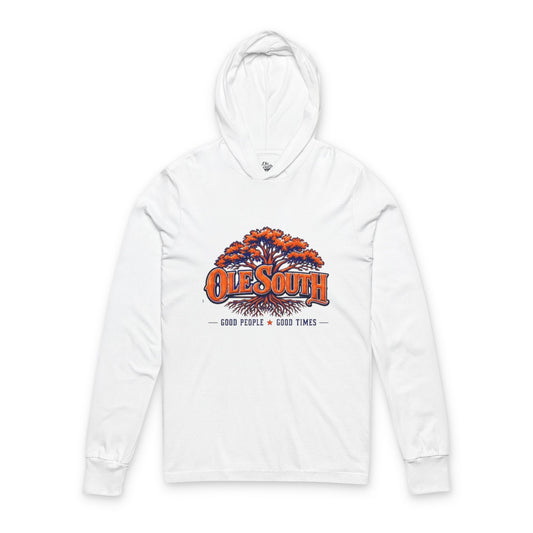Ole South Hooded Long-Sleeve Tee — ‘Ole South’ Tree Logo, Good People Good Times