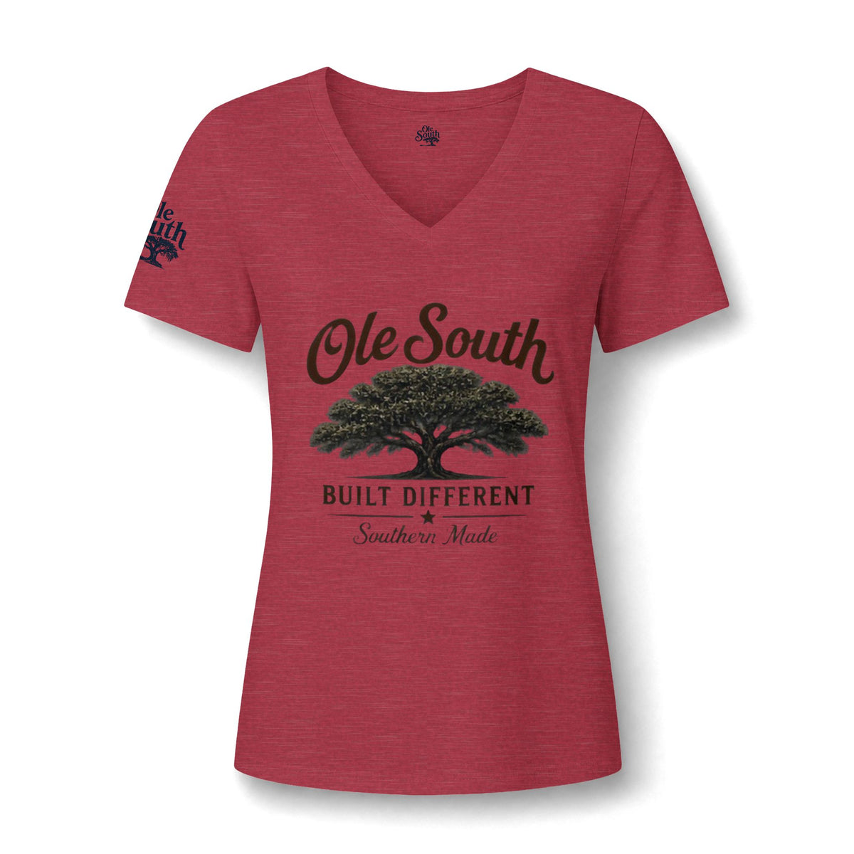 Ole South 'Built Different' V-Neck Tee — Southern Tree Graphic Women's T-Shirt